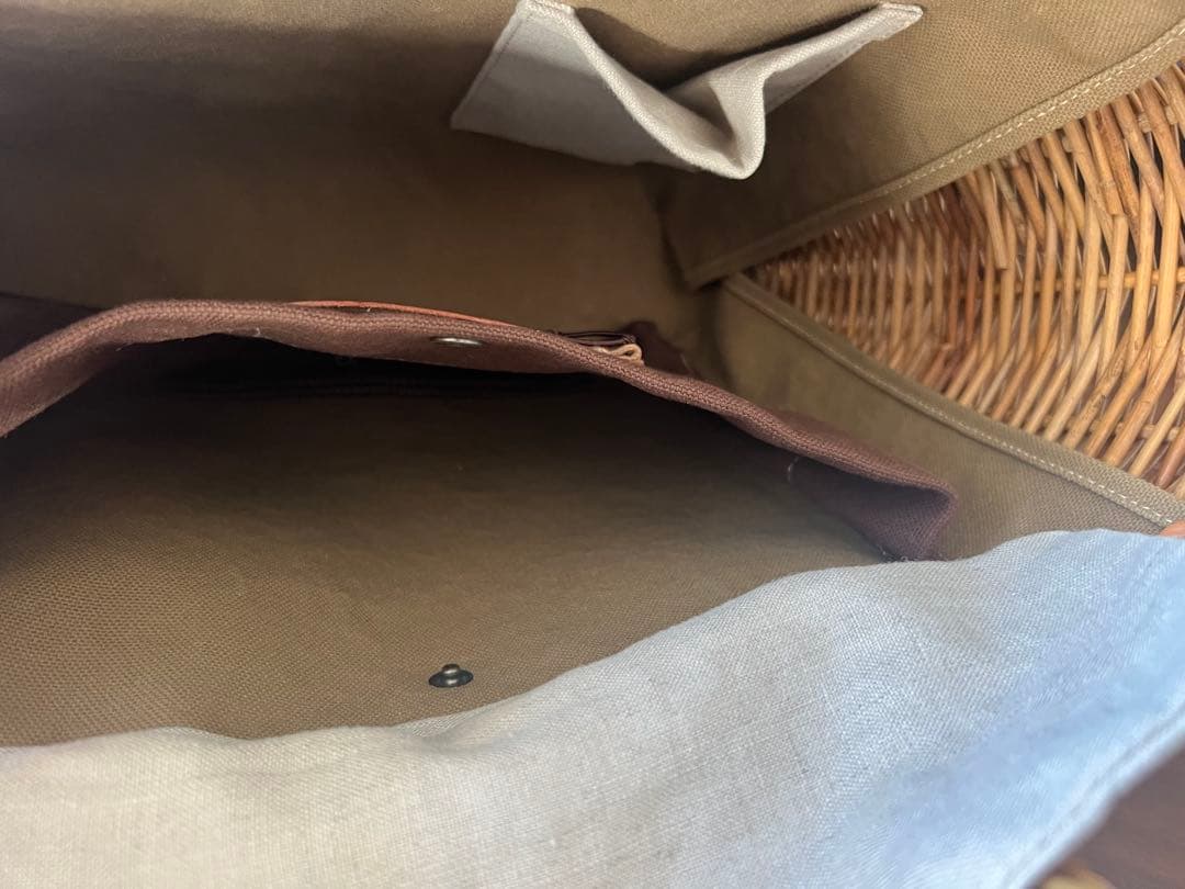 ebagos エバゴス 紅籐カゴ リネンかぶせ布付 小型鏡付 美品 専用保管袋付