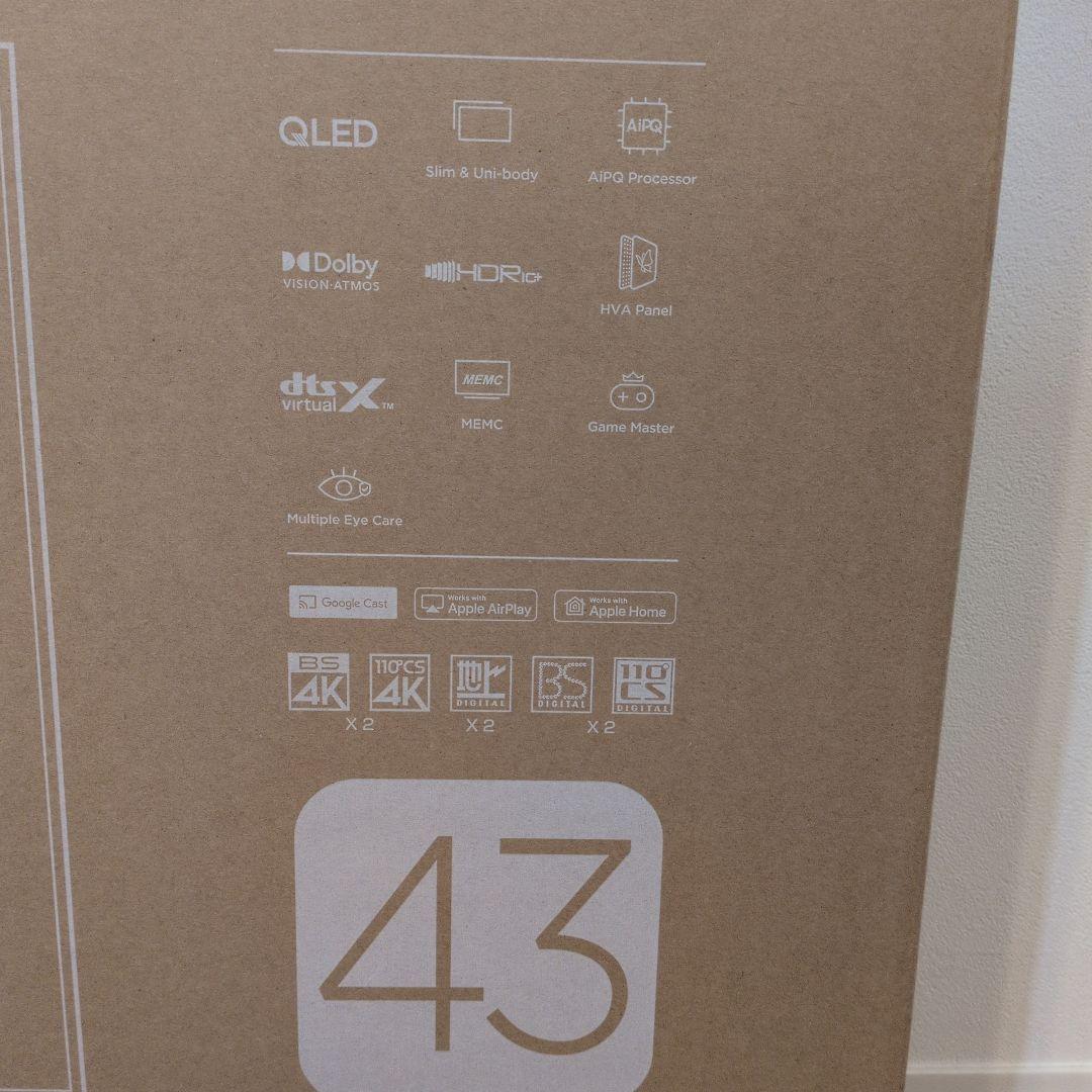 TCL 43インチ 4K スマートテレビ　43P7K