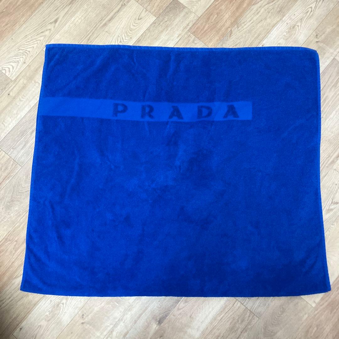 PRADA プラダ ロゴ　ビーチタオル　ブルー　コットン