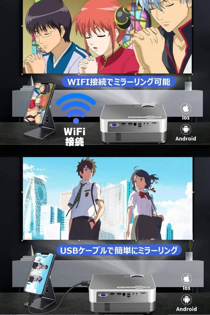 高性能WiFi Bluetoothプロジェクター ホームシアターに最適