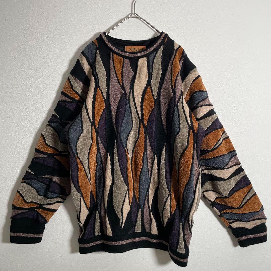 【個性派古着】レトロ CORSINI ITALIA 3Dニット L クージー風