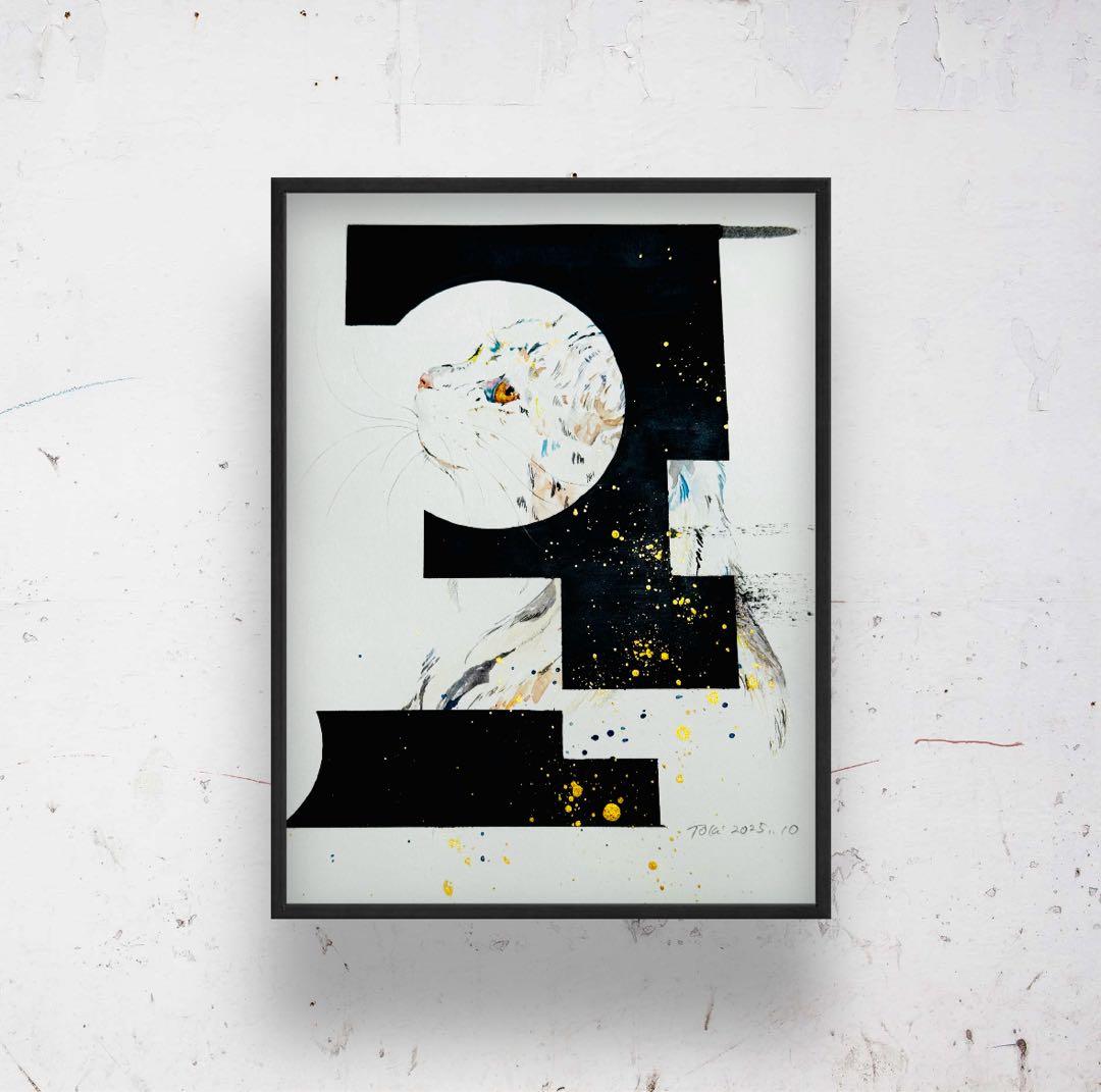 猫 鍵穴 原画 額装済