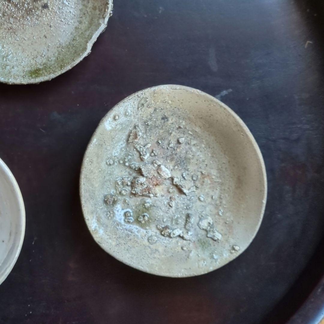 自然釉 陶器皿 木箱付き 約10cm　猿投　山盃　骨董品