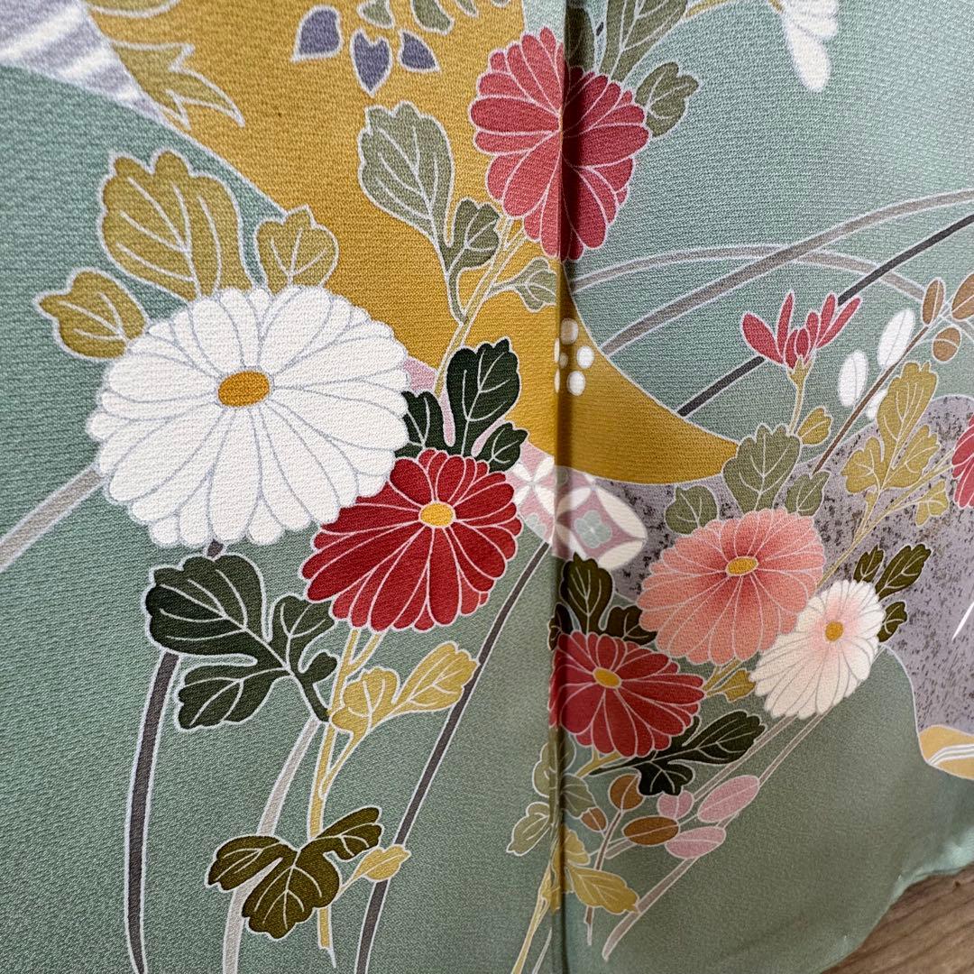 超美品　正絹　袷　訪問着　トールサイズ　春色　緑　裄長め　165裄69.5