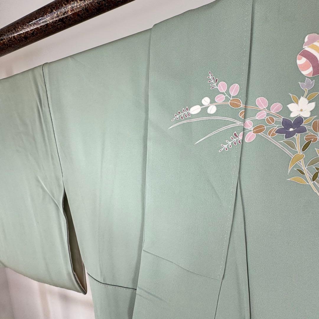 超美品　正絹　袷　訪問着　トールサイズ　春色　緑　裄長め　165裄69.5