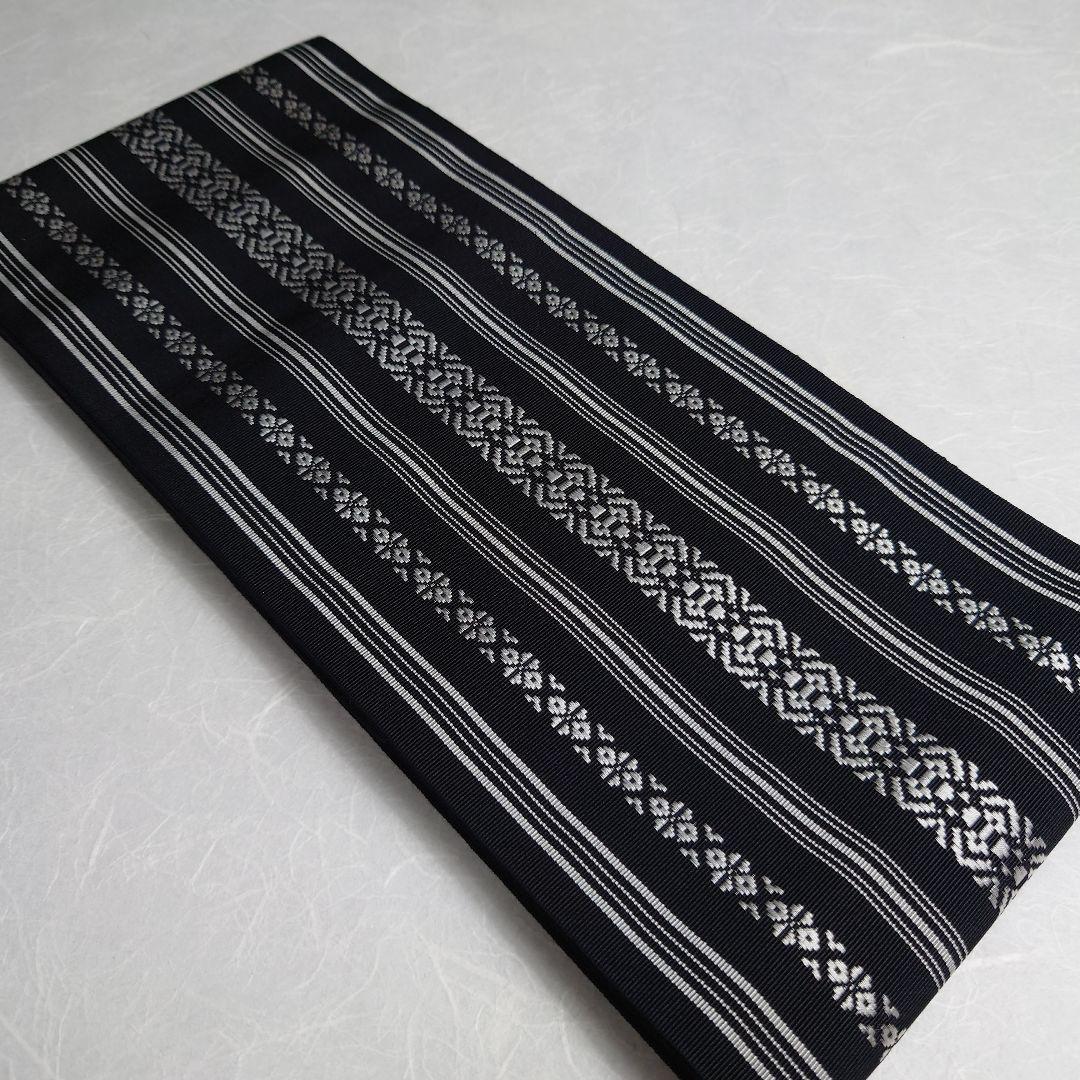 正絹 半幅帯 井上絹織 本場筑前 博多織 金ラベル 黒 未使用品 逸品