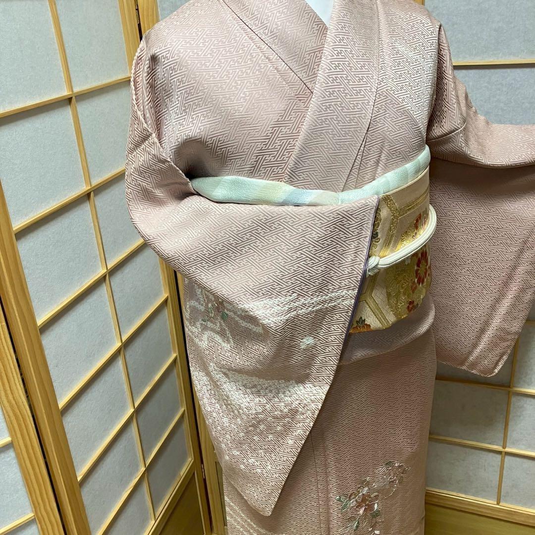 ごうすけぷ様［7160］訪問着 美品 花流水文様 絞り 刺繍幅広サイズ正絹着物袷