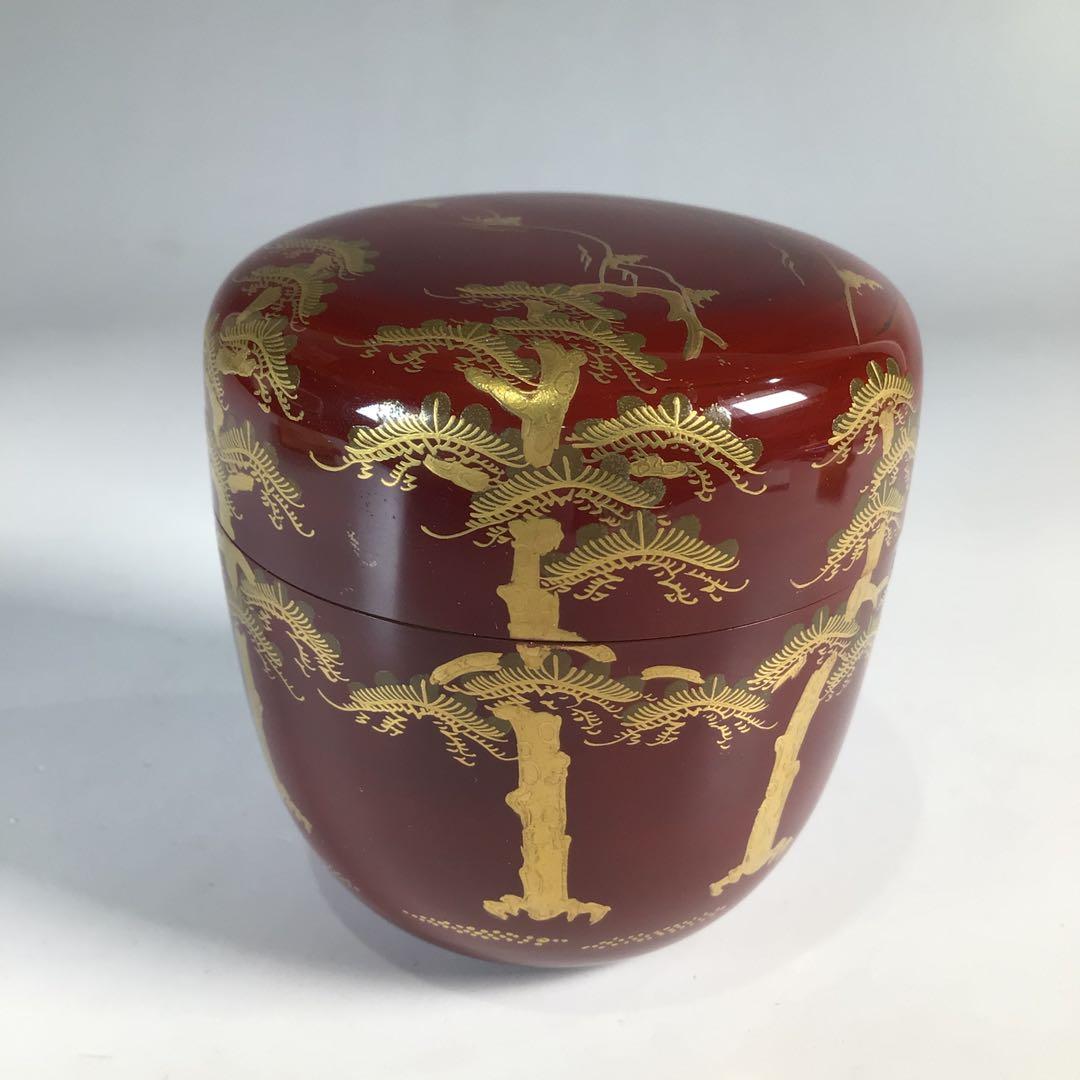 Ｎ５１９　棗　『塗師　哲山作』『溜塗』『遠山蒔絵』『中棗』　共箱　茶道具