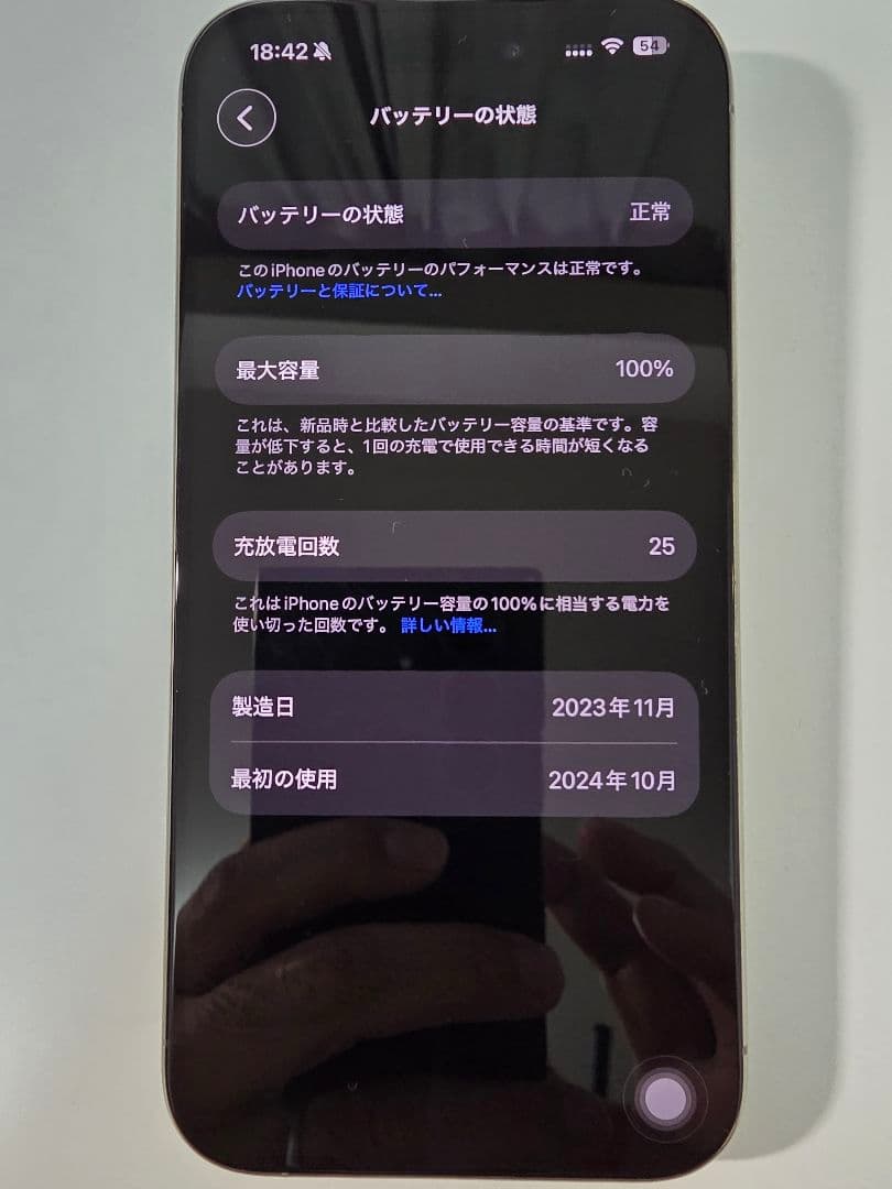 バッテリー100% | iPhone15Pro | シャッター音なしeSIM専用