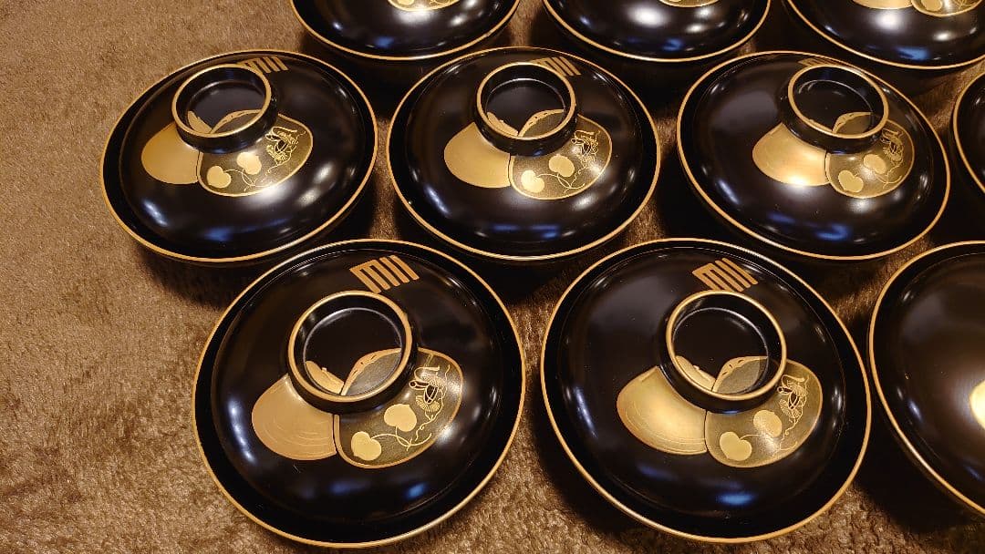 輪島塗　漆器　蒔絵　金蒔絵　蛤の図　蓋椀　菓子椀　蔵出し　10客