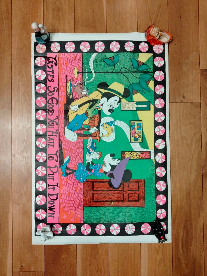 大判　ディズニー　ポスター ブラックライト メモリアルオージー ビンテージ 麻パ