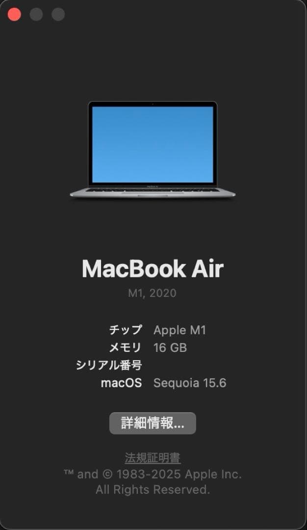 【メモリ16GB】MacBook Air (M1, 2020)容量256GB
