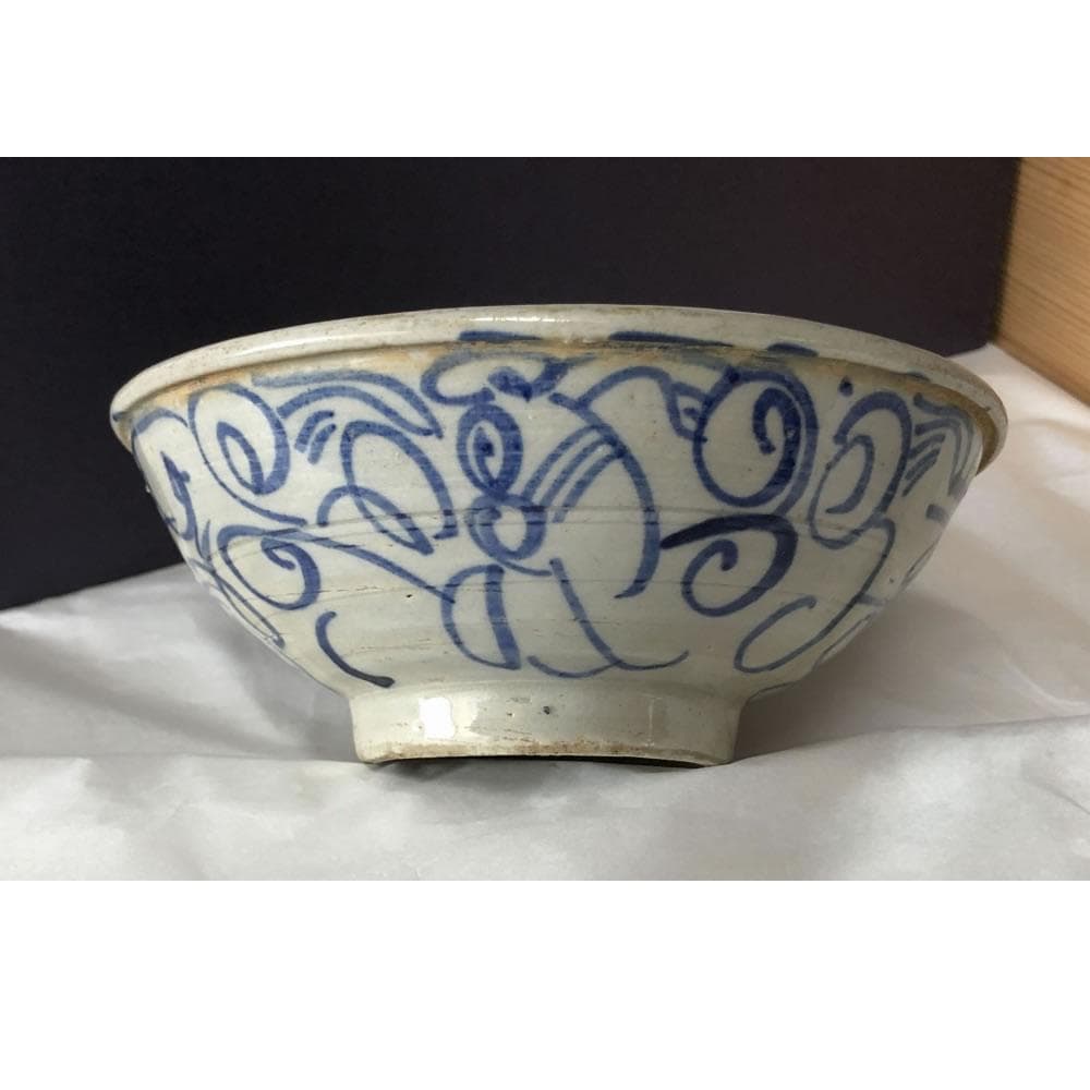 w090 清朝 安南茶碗 木箱入り 抹茶碗 平茶碗 中国陶器 中国古美術 茶道具