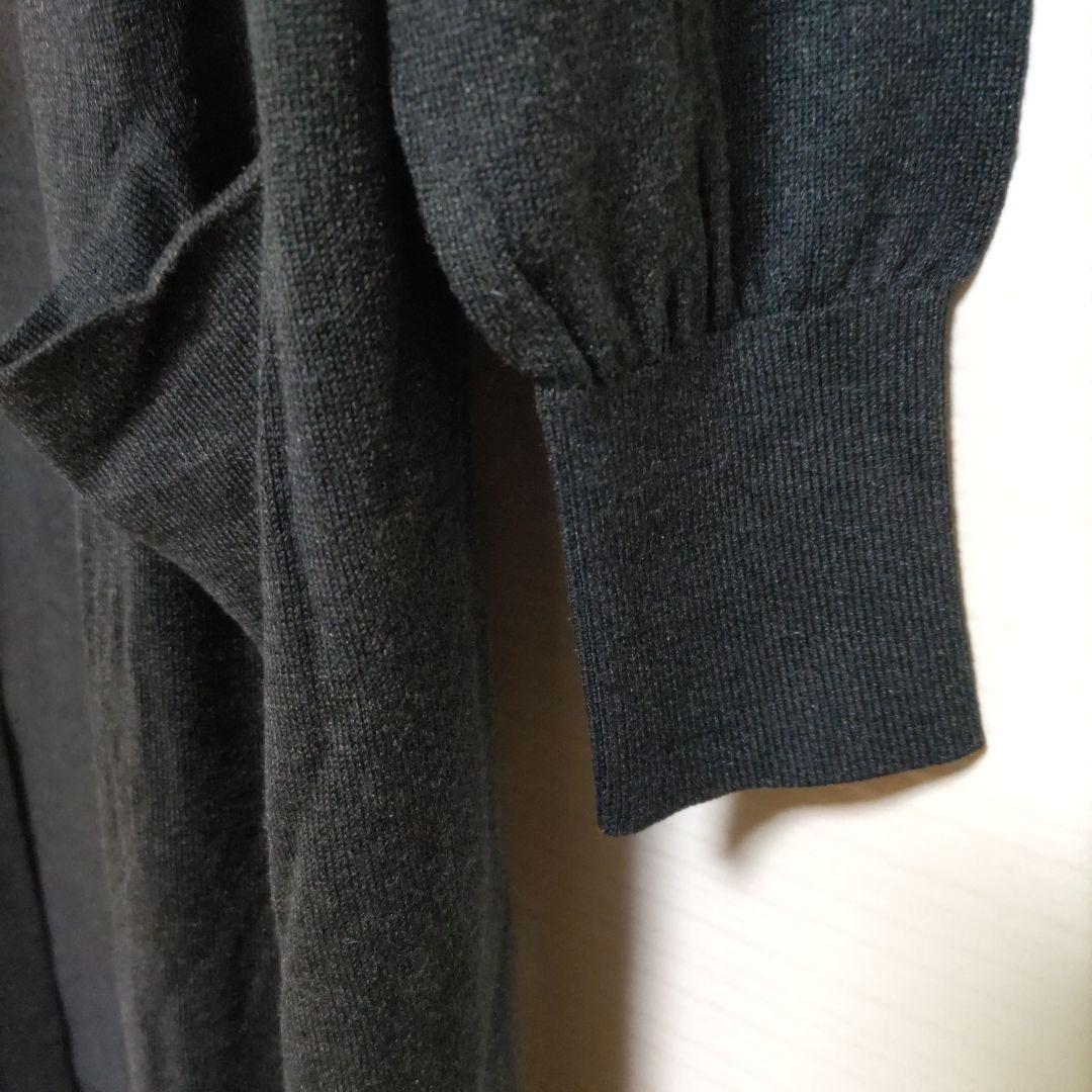 【未使用】ドレスハーセルフ　ロングカーディガン　シルク　チャコールグレー　M〜L