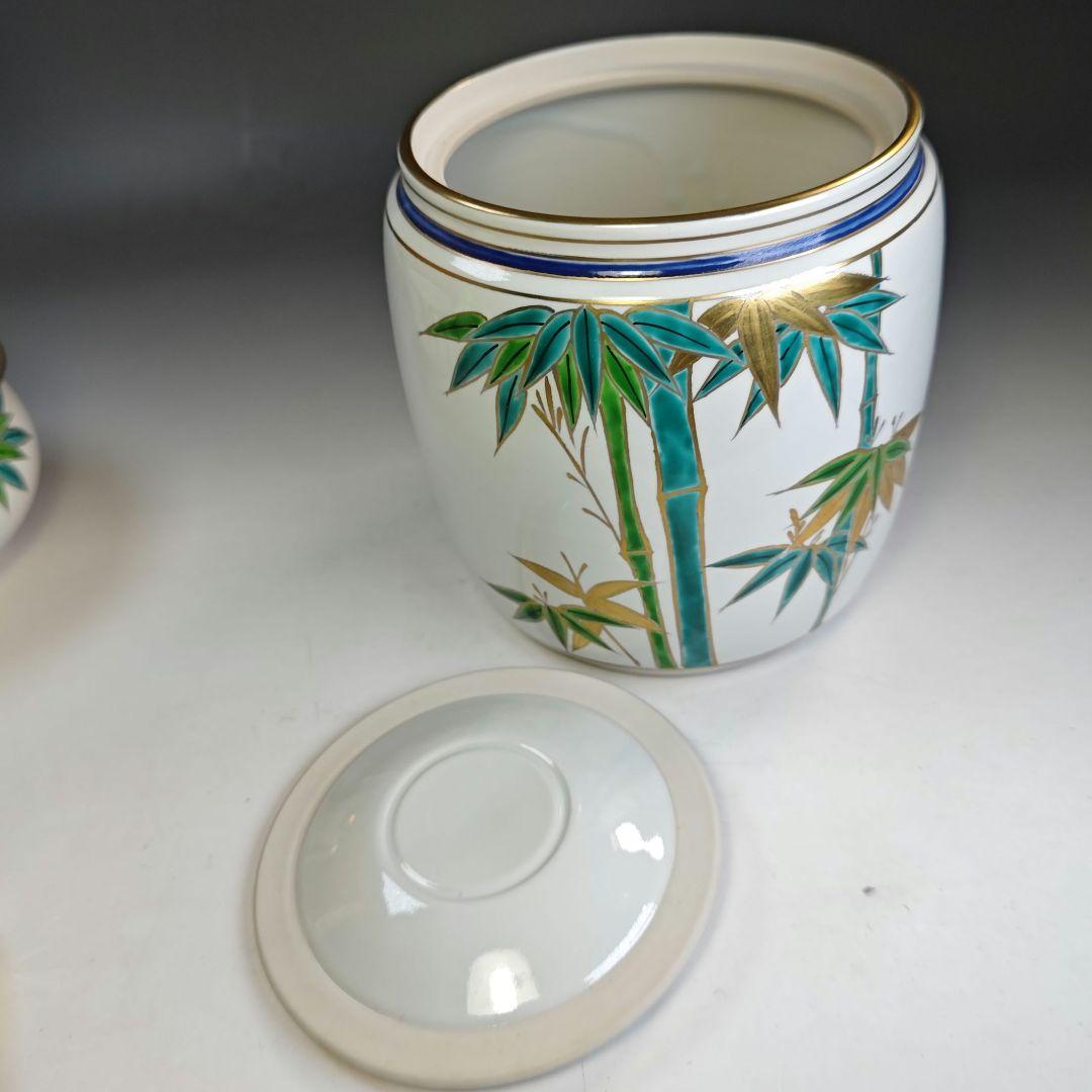 イ847 皆具『平安　景雲』『色絵竹文　台子皆具　共箱』水指　健水　蓋置　杓立