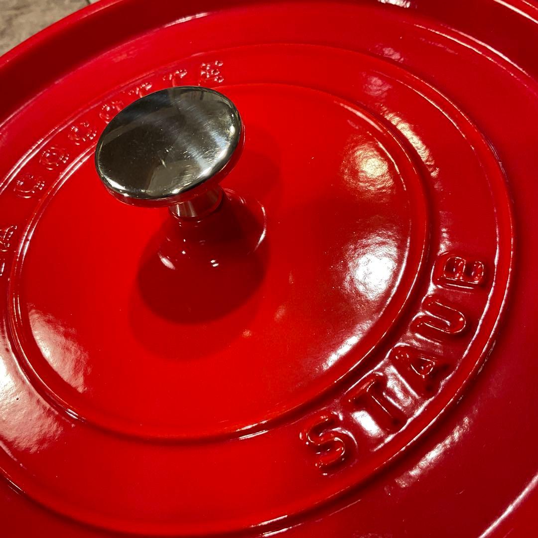 極美品！26cm ストウブ 浅型 シャロー ラウンド ココット チェリー