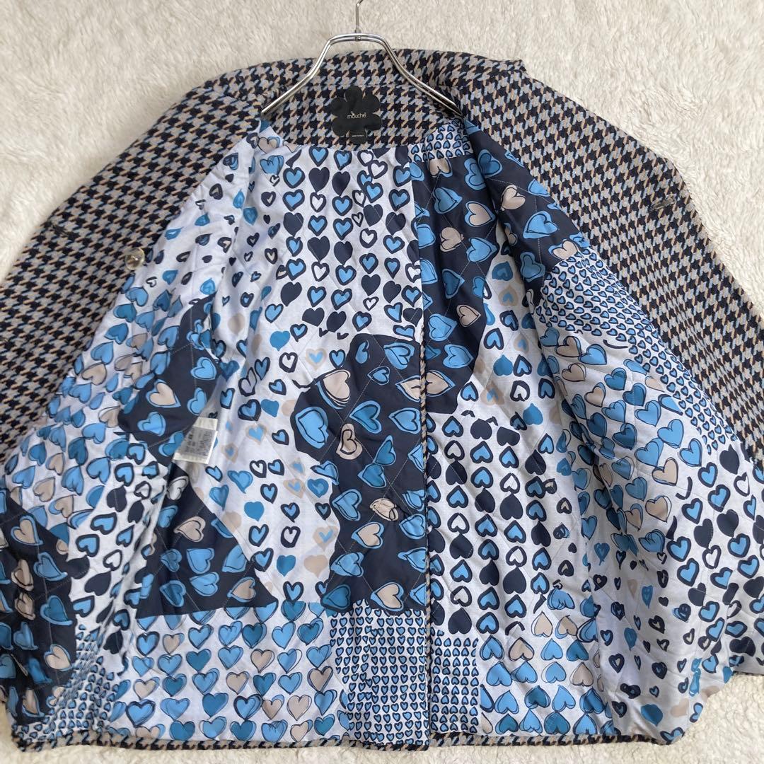 極美品・近年モデル✨mouche　ピーコート　総柄　ハート　イタリア製　三陽商会