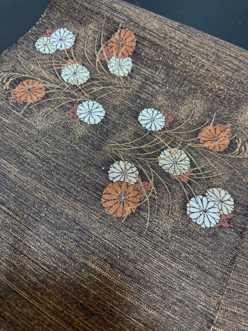 【極美品】ユネスコ無形文化遺産「伊那紬」本綴れ織併用「菊唐草文様」