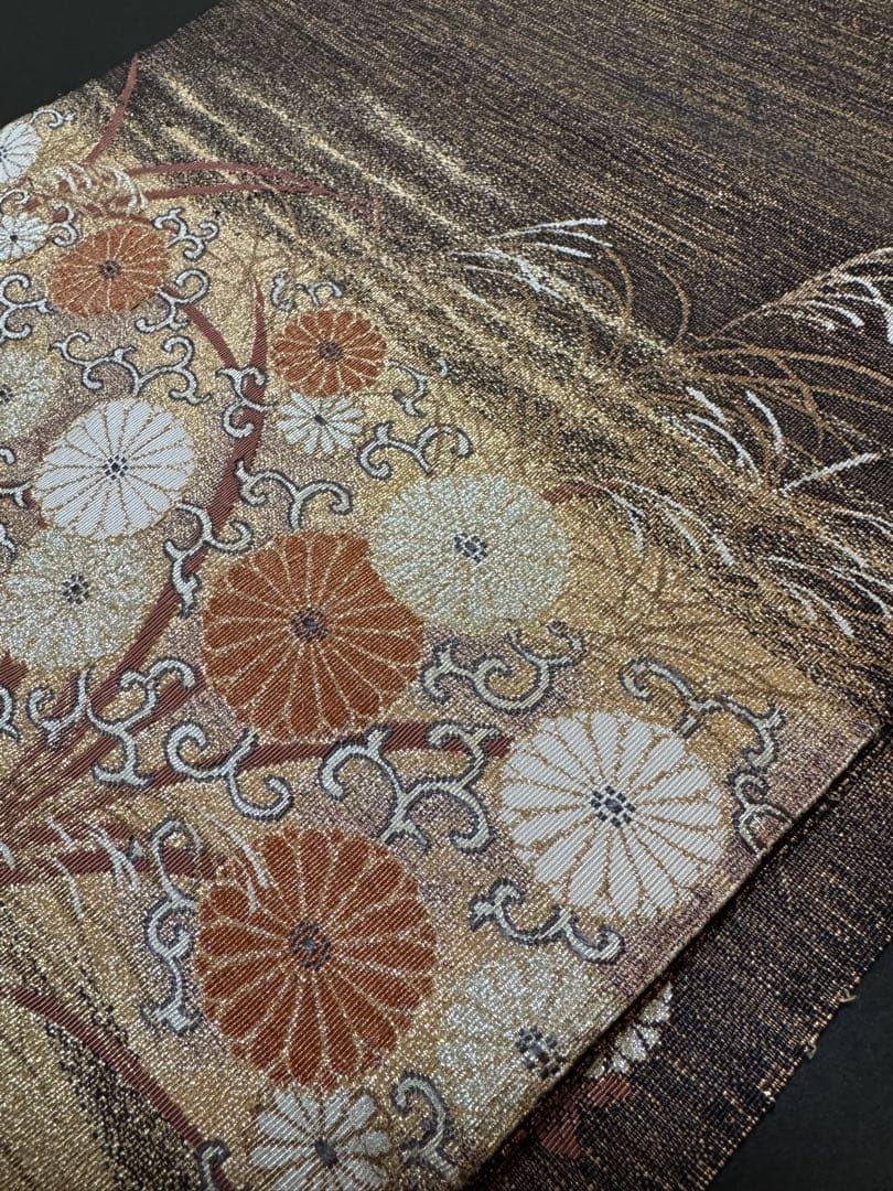 【極美品】ユネスコ無形文化遺産「伊那紬」本綴れ織併用「菊唐草文様」