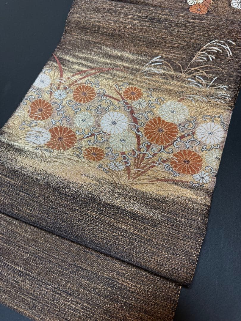【極美品】ユネスコ無形文化遺産「伊那紬」本綴れ織併用「菊唐草文様」