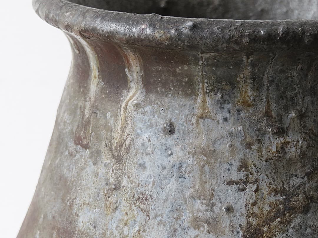 【値下】青娥窯　松元洋一作⑦　『自然釉花入』　穴窯焼成