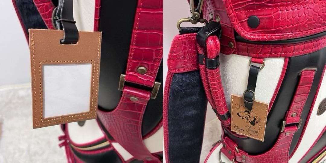 美品 ゴルフ キャディバック ディズニー ミッキー レッド 赤 ネームタグ付