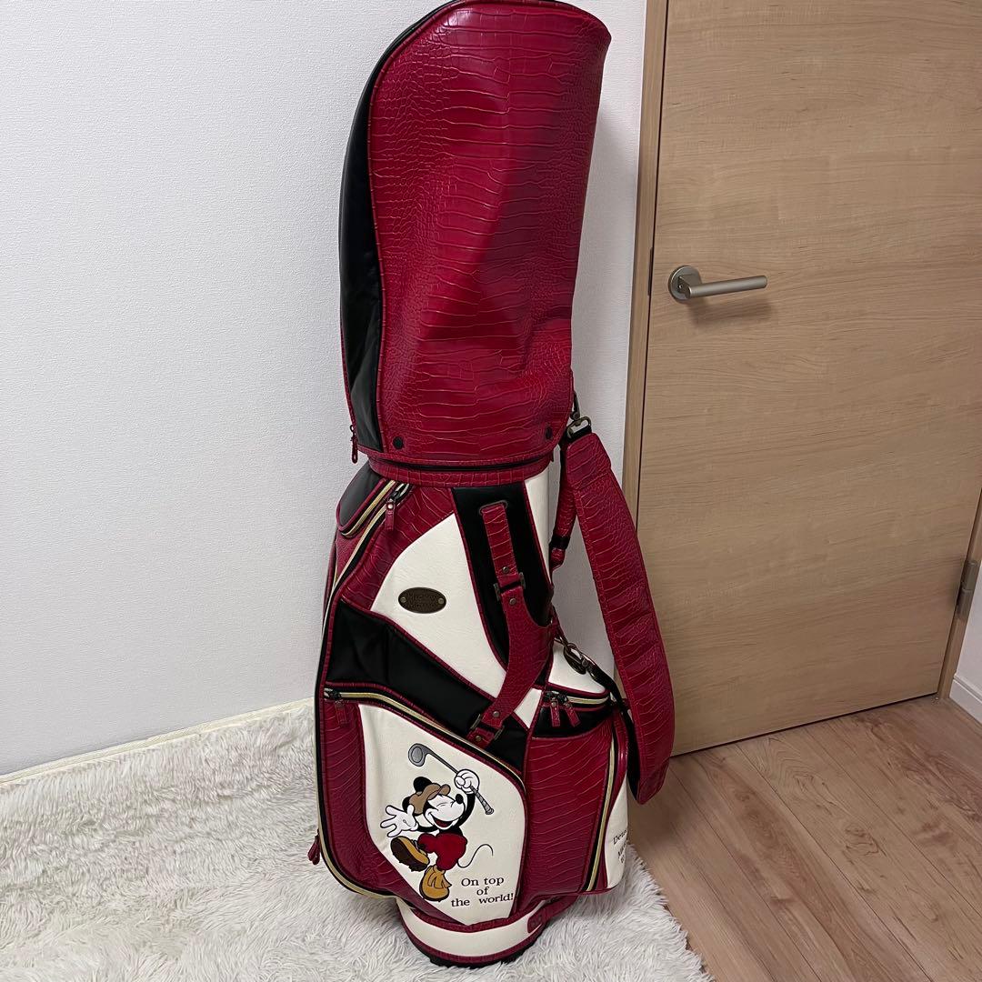 美品 ゴルフ キャディバック ディズニー ミッキー レッド 赤 ネームタグ付