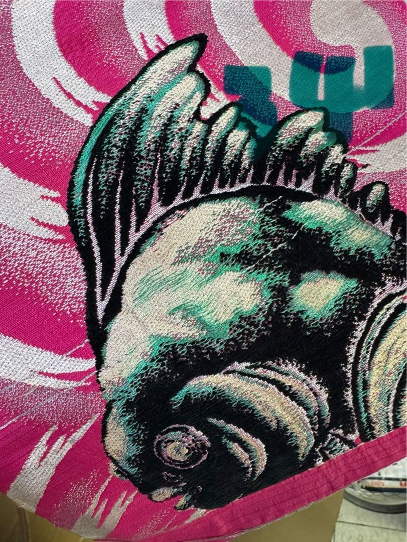 よ*る様 金魚柄 名古屋帯 ピンク　アンティーク　短尺　レトロホラー風　刺繍帯