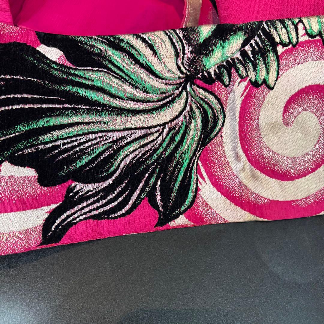 よ*る様 金魚柄 名古屋帯 ピンク　アンティーク　短尺　レトロホラー風　刺繍帯