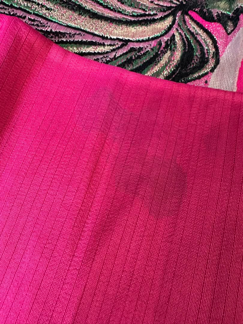 よ*る様 金魚柄 名古屋帯 ピンク　アンティーク　短尺　レトロホラー風　刺繍帯