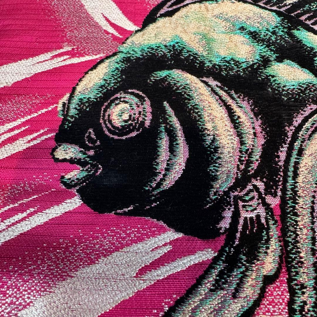 よ*る様 金魚柄 名古屋帯 ピンク　アンティーク　短尺　レトロホラー風　刺繍帯