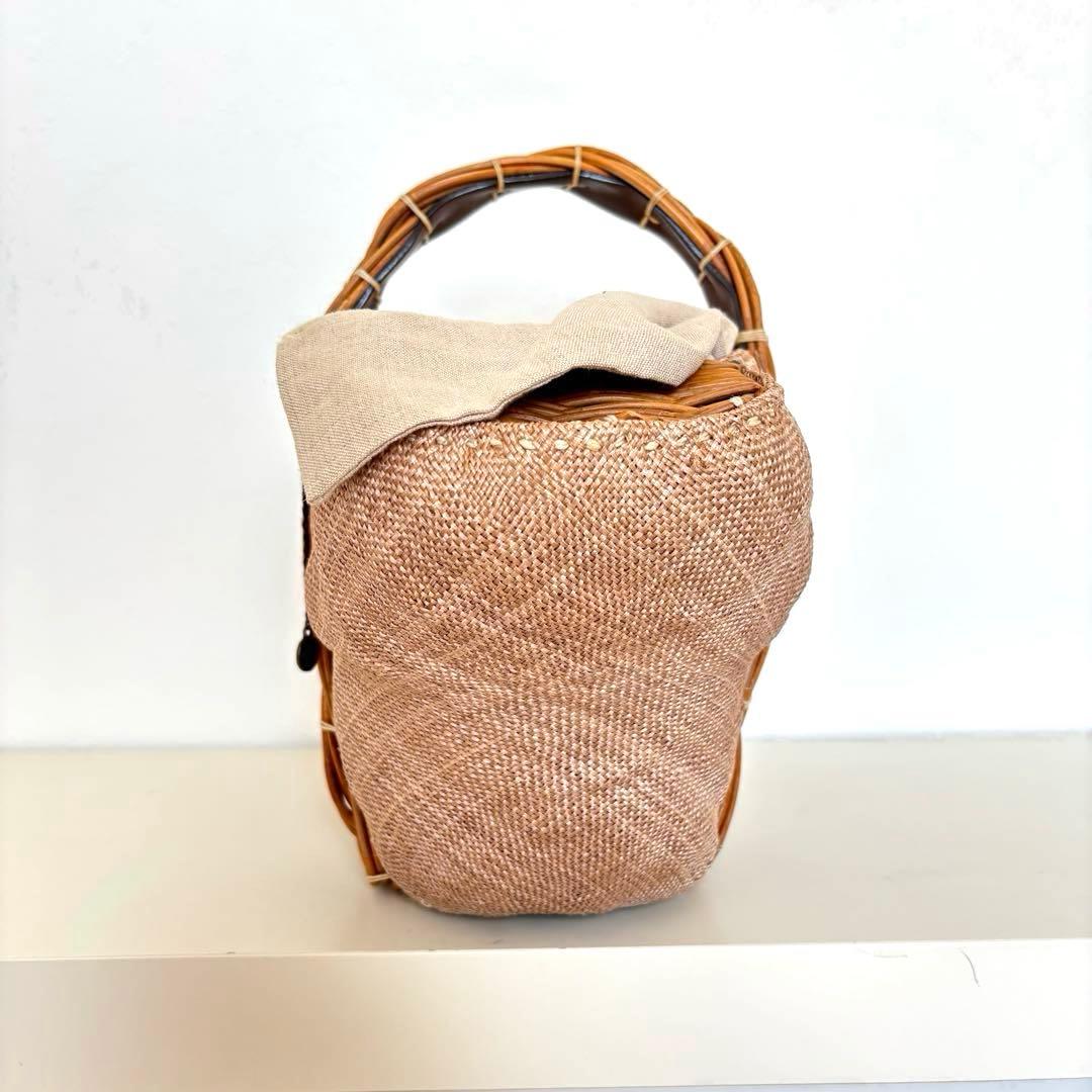 【希少レア】エバゴス チャーム カゴバッグ マルシェ 帽子型 パナマ ボタン