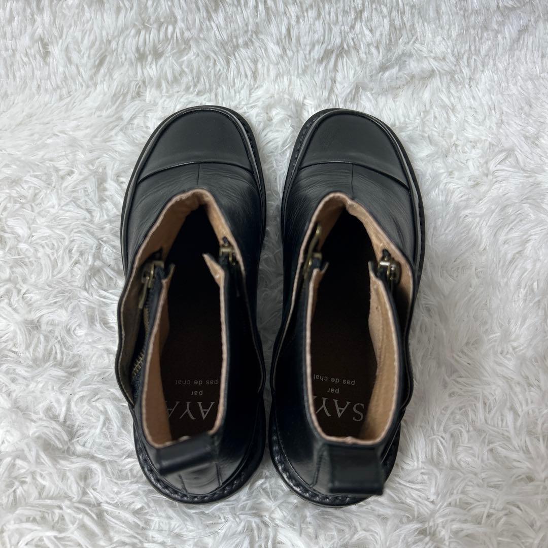 【未使用品】SAYA 撥水加工レザーショートブーツ ダブルジップ 24cm