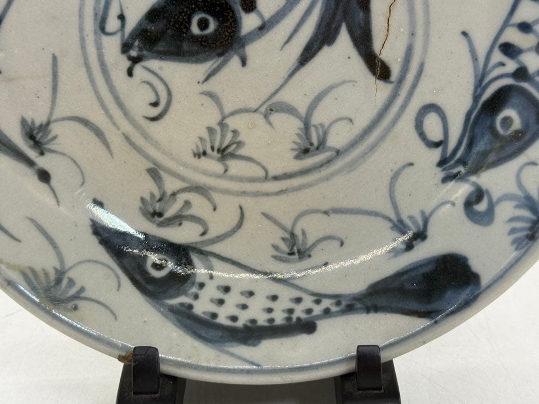 中国　新渡　清時代　染付魚紋皿　送料込み250808