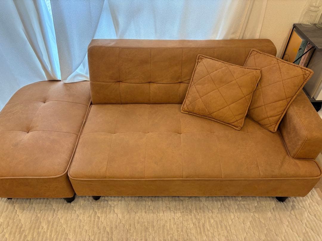 【美品】オットマン付き スエード風ソファ 2人掛け