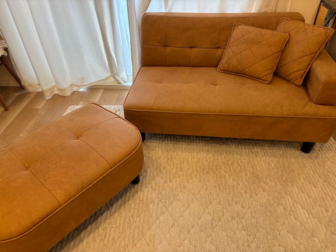 【美品】オットマン付き スエード風ソファ 2人掛け