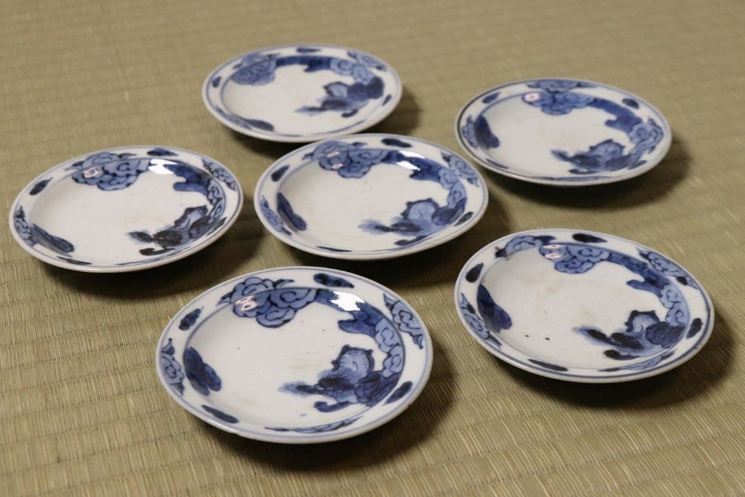 古伊万里 雲龍 染付 醤油皿 五客 約10cm 手塩 小皿 陶芸【MA476】