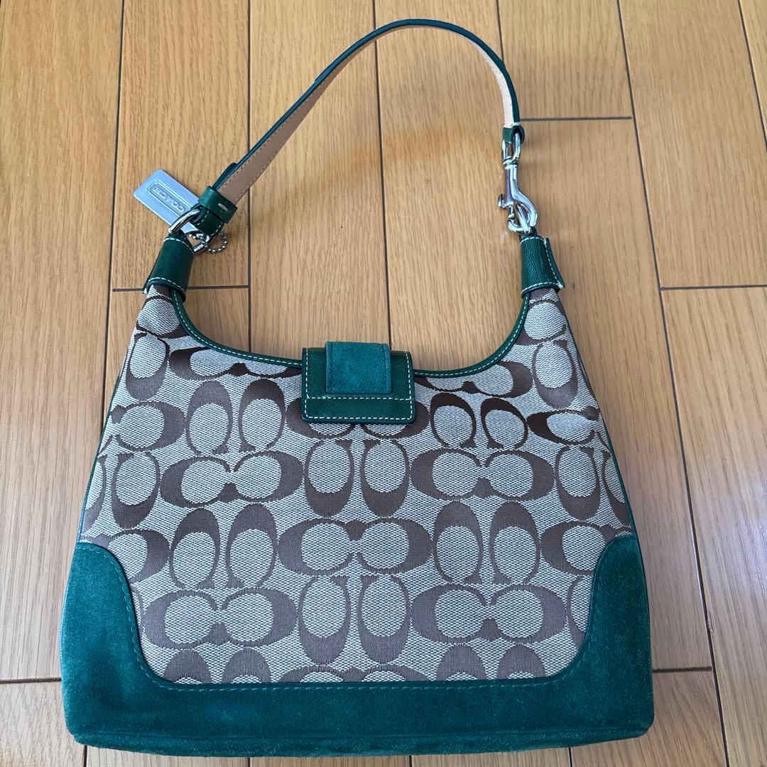 coachショルダーバッグ 緑系 スエード