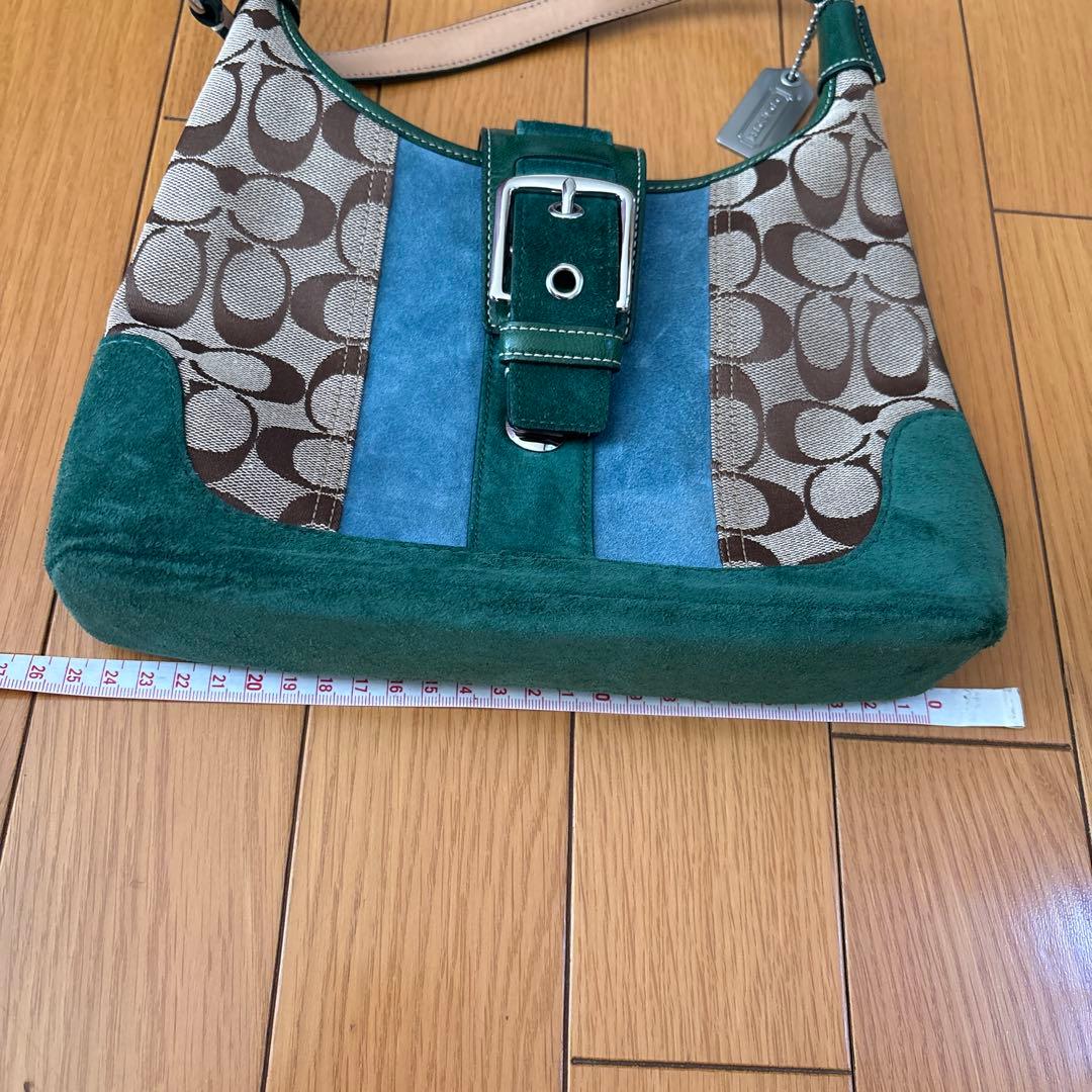 coachショルダーバッグ 緑系 スエード