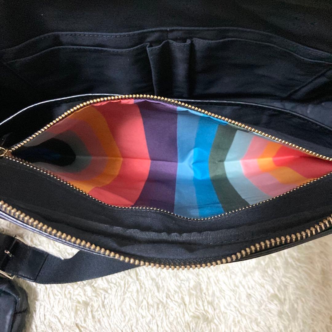 【極美品】ポールスミス　ビジネスバッグ　レザー　本革　マルチストライプ　ブラック