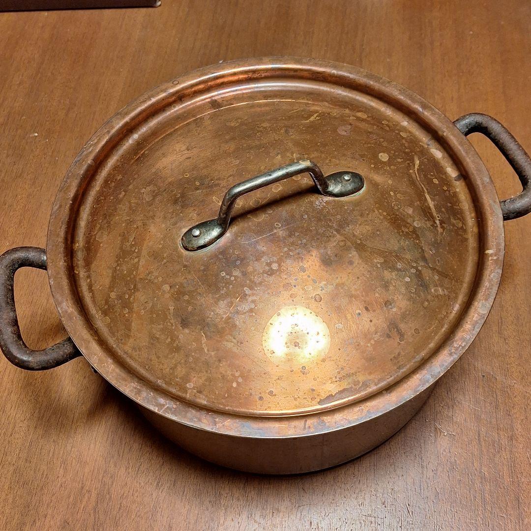 フランス製 銅鍋 28cm 内側ステンレス 銅蓋付　マトファー・ブウジャ