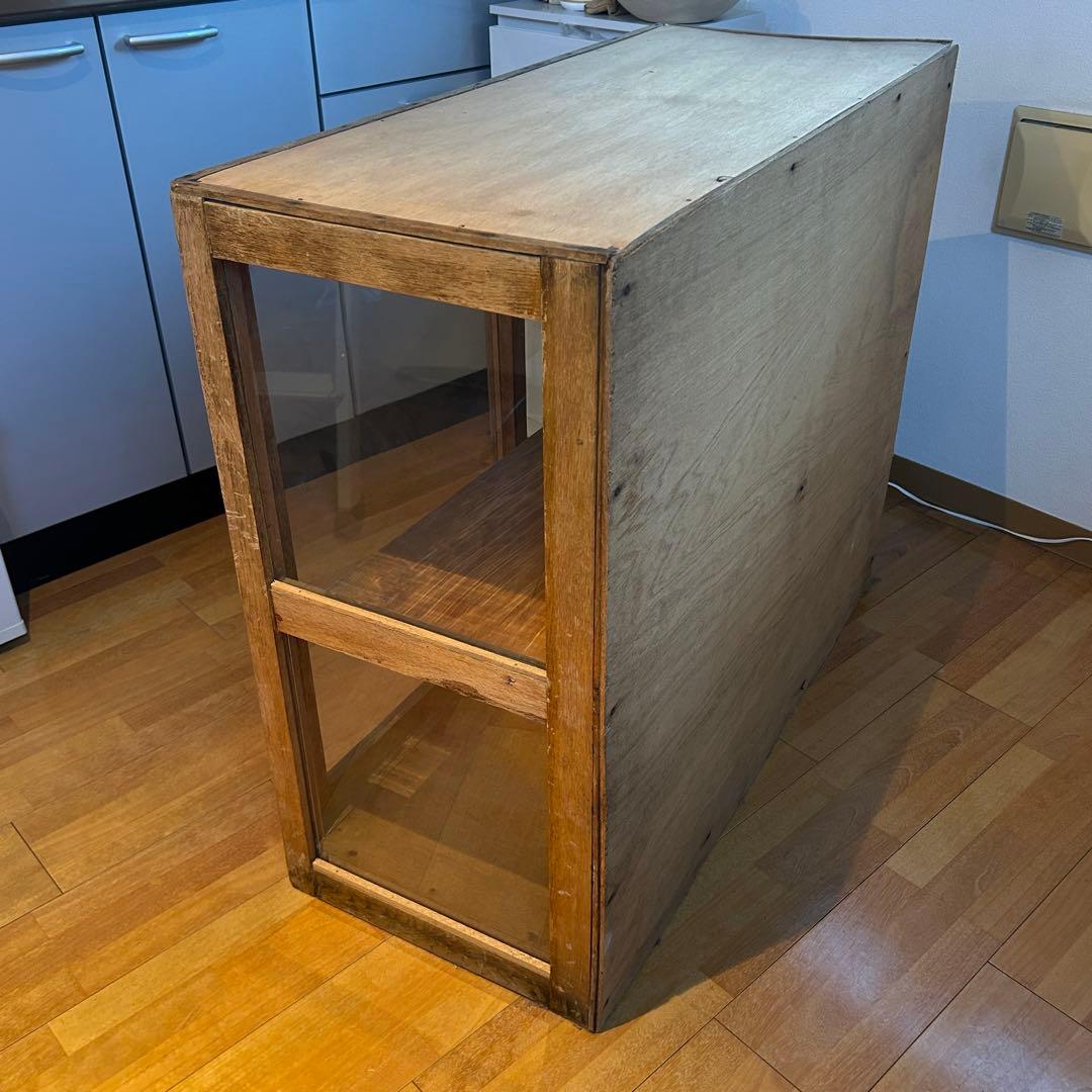 古家具 ガラス ショーケース 天然木 シェルフ 棚 古材