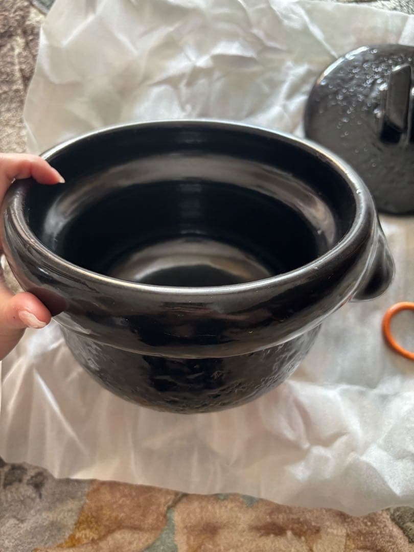 雲井窯　信楽・中川一辺陶の土鍋　黒楽御飯鍋　ニ号炊き