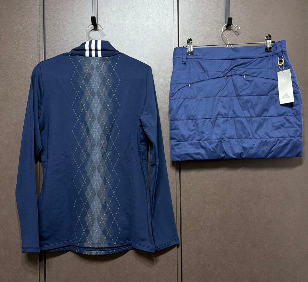 新品✨アディダスゴルフ　上下　タートルネックシャツ　中綿スカート　ネイビー　 L