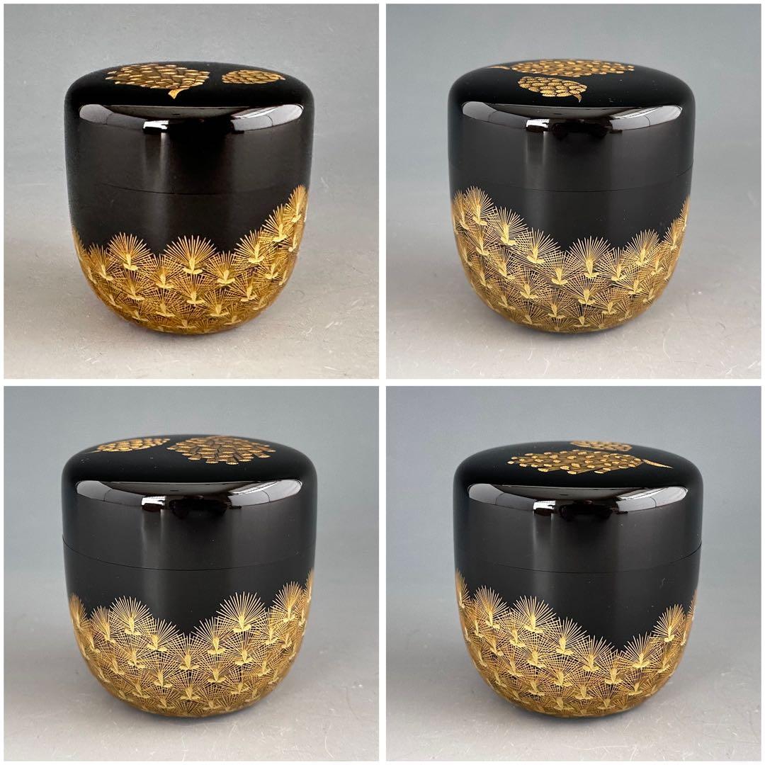 茶道具　輪島塗　沈金　松　中棗　谷内和子　共箱　石川県　漆芸　茶会　薄茶器　稽古