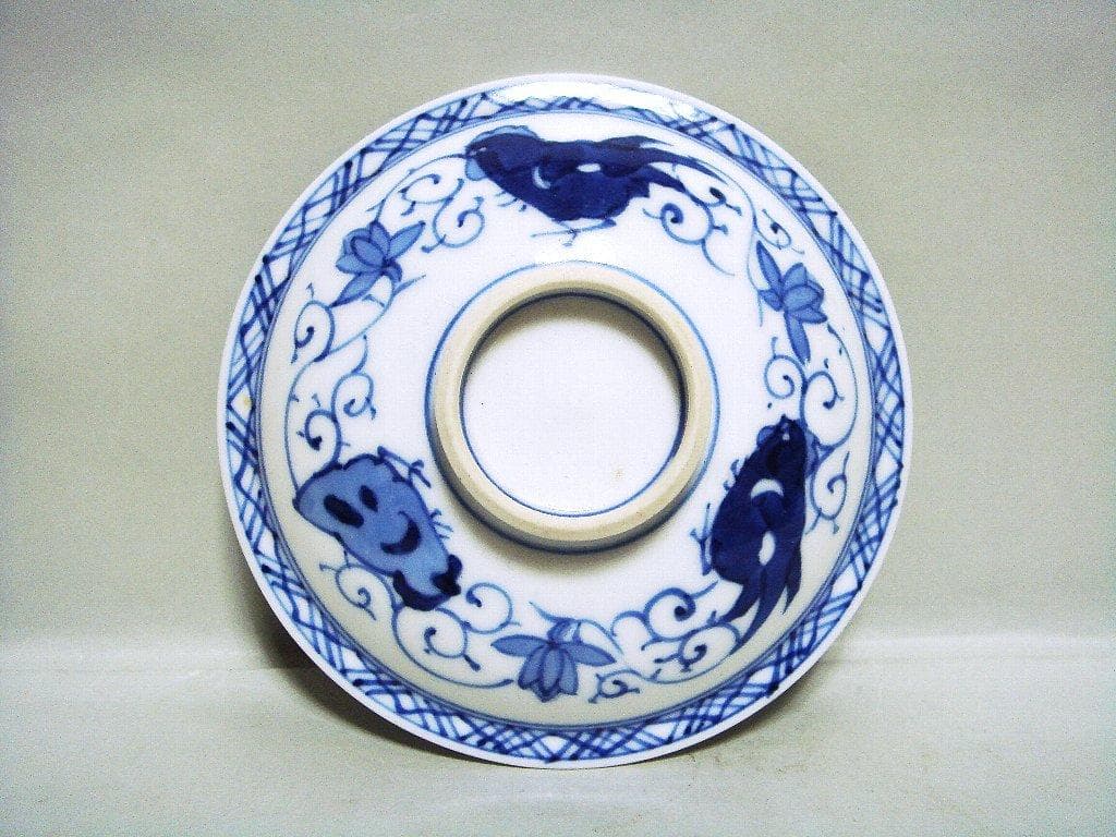 929『染付 鶏 蓋茶碗』　/骨董品 古美術 アンティーク 古玩