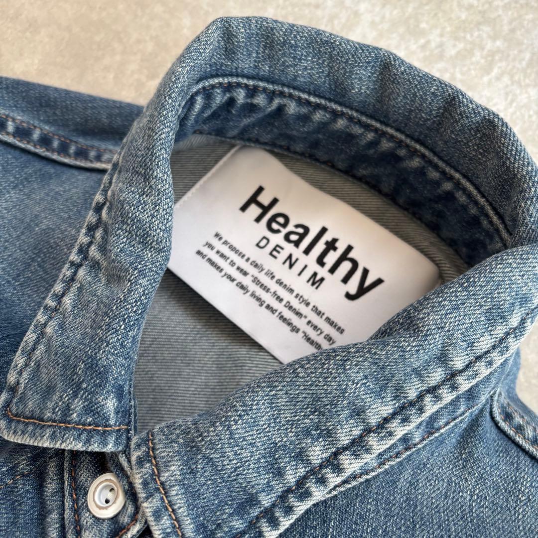 タグ付き ヘルシーデニム アーモンド デニムシャツ ゆったり ビッグシャツ