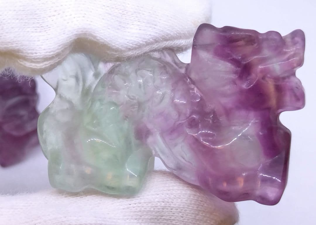フローライト　キャンディ　龍　辰　ドラゴン　彫り物　カービング　干支　セット