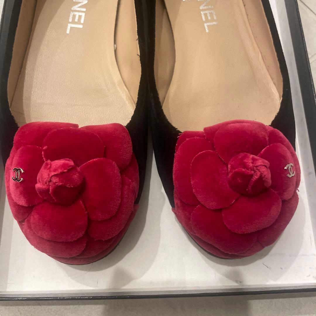 CHANEL★カメリアベルベットバレエシューズ36
