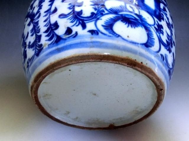 壷■染付花唐草丸花瓶 古い花器 古玩 唐物 中国 置物 古美術 時代物 骨董品■